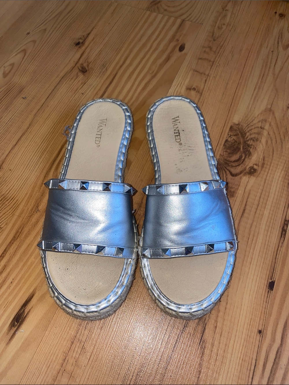 Wanted Metallic Silver Studded Slide Mules